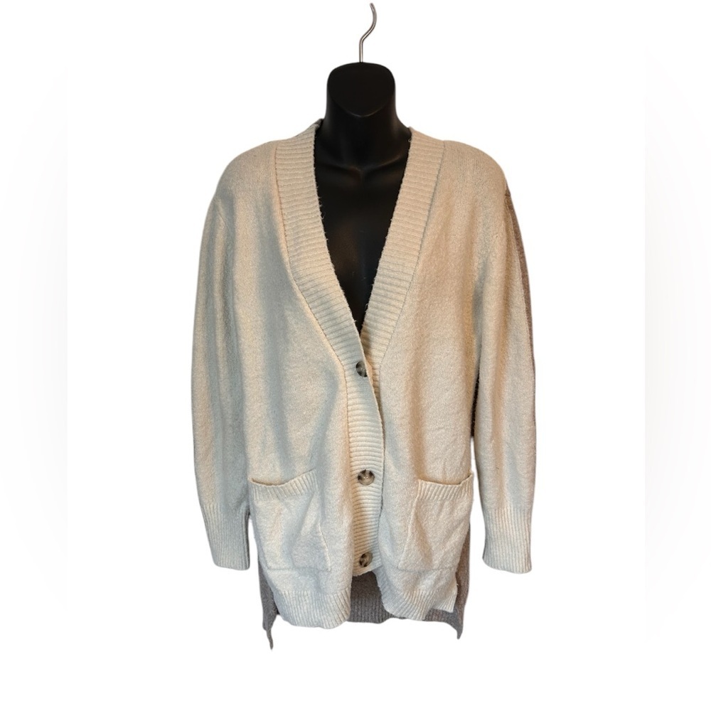Joan Vass Cozy two tone Cream Cardigan Sweater